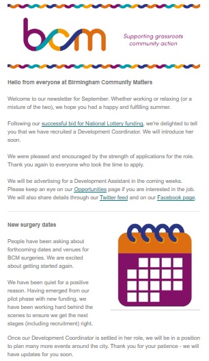 BCM e-newsletter example